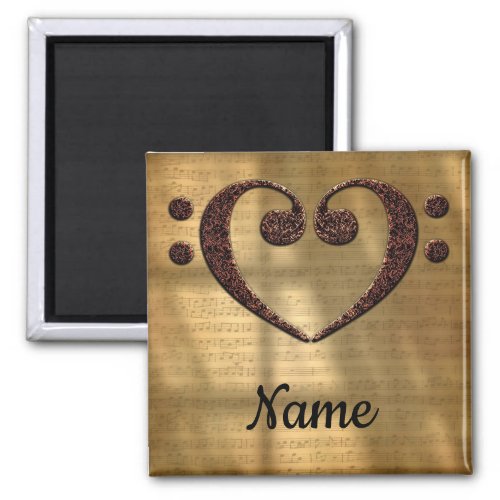 Copper Double Bass Clef Heart Over Sheet Music Customized Square Magnet