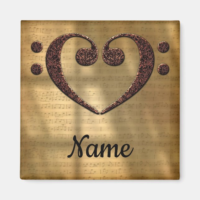 Copper Double Bass Clef Heart Customized Magnet (Front)