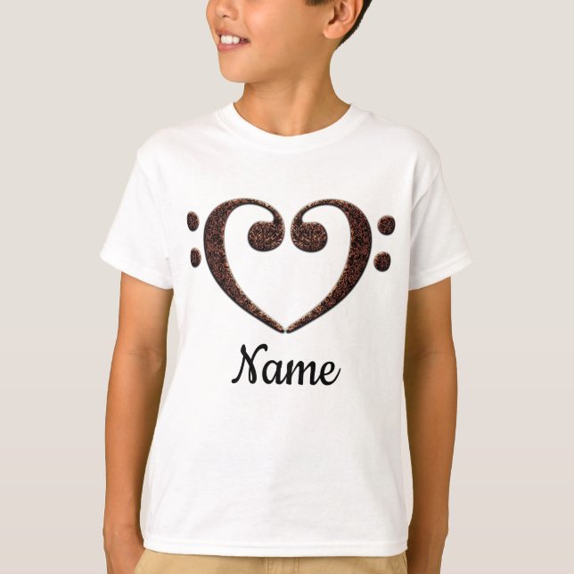 Copper Double Bass Clef Heart Customized T-Shirt (Front)