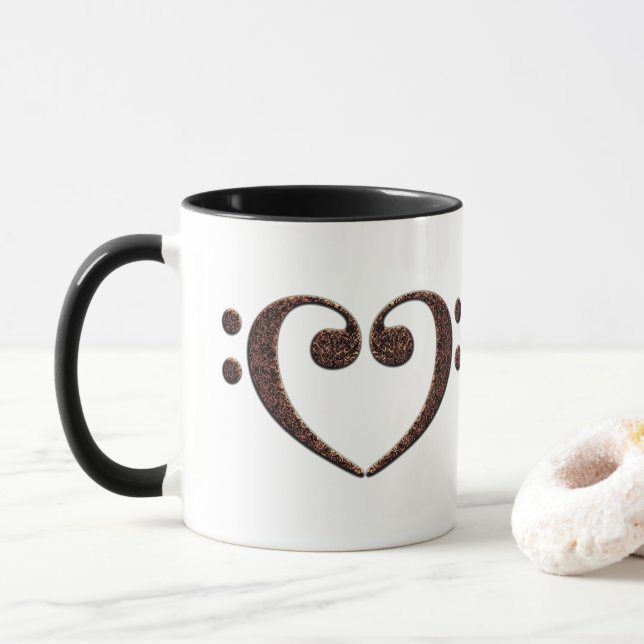 Copper Double Bass Clef Heart Music Lover Mug (With Donut)