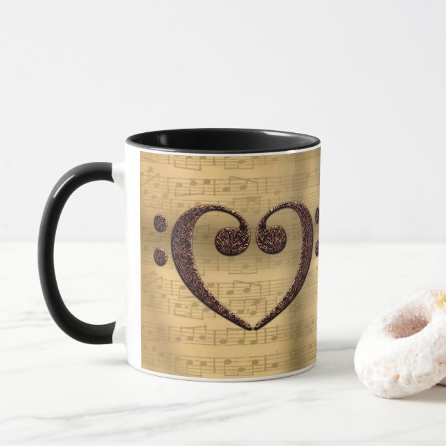 Copper Double Bass Clef Heart Music Lover Mug (With Donut)