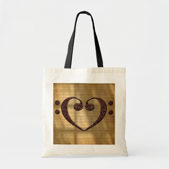 Copper Double Bass Clef Heart Music Lover Tote Bag (Front)