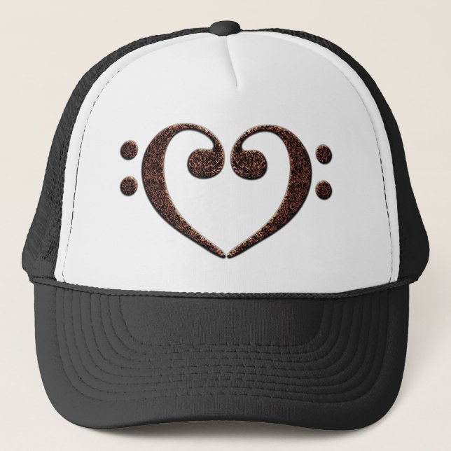 Copper Double Bass Clef Heart Music Lover Trucker Hat (Front)