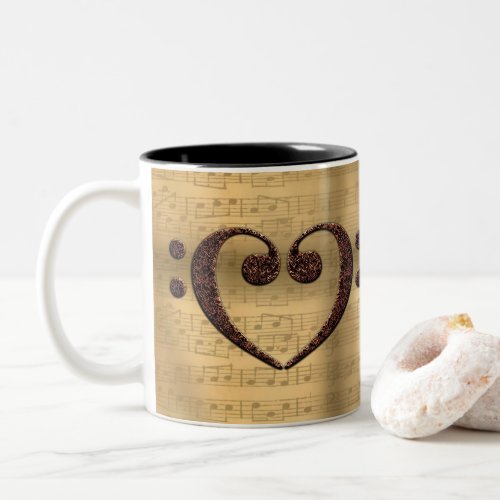 Copper Double Bass Clef Heart Music Lover Two-Tone Coffee Mug