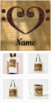 Copper Double Bass Clef Heart Sheet Music