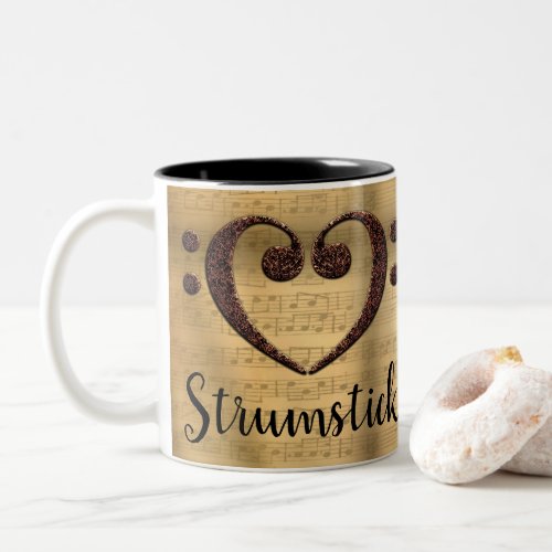 Copper Double Bass Clef Heart Strumstick Two_Tone Coffee Mug