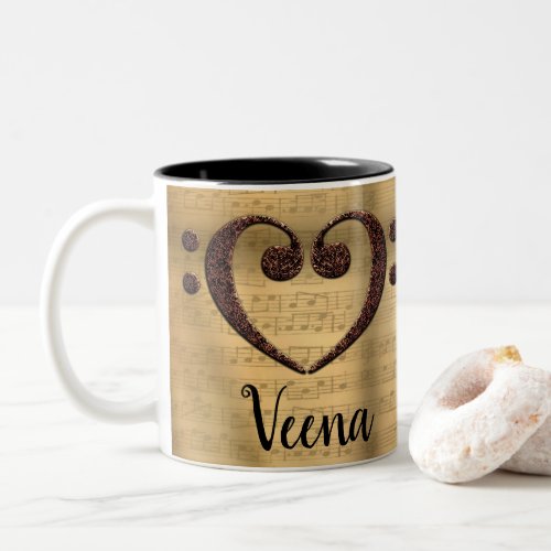 Copper Double Bass Clef Heart Veena Two-Tone Coffee Mug