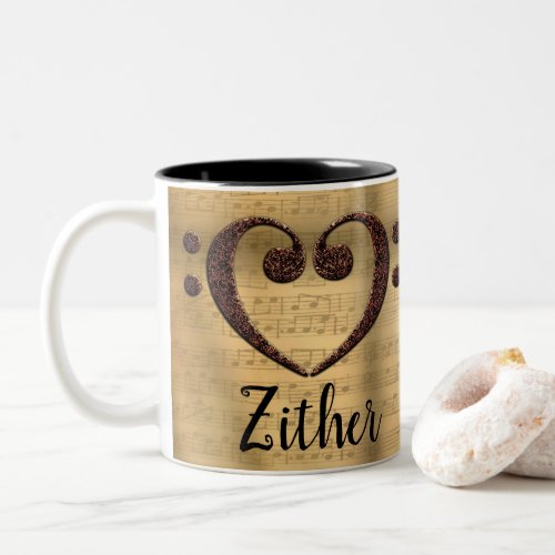 Copper Double Bass Clef Heart Zither Two-Tone Coffee Mug
