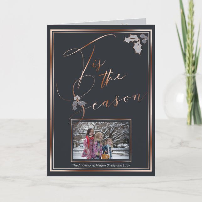 Copper Dusty Blue Tis the Season Your Photo Card (Front)