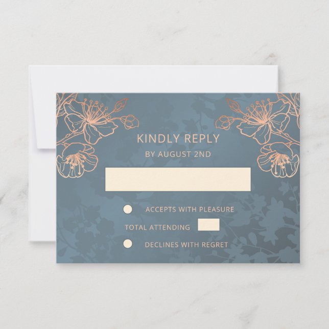 Copper Dusty Blue Wedding RSVP Card (Front)
