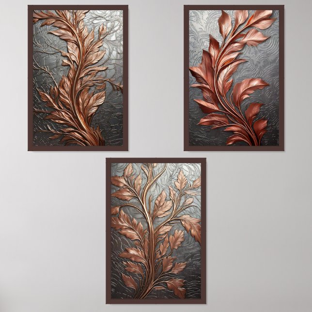 Copper Elegance: A Tree of Life on Silver Etching  Wall Art Sets (Front)