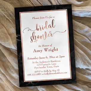 Copper Elegant Script Bridal Shower, Black Marble Invitation