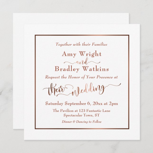Copper Elegant Script & Editable White | Wedding Invitation (Front/Back)
