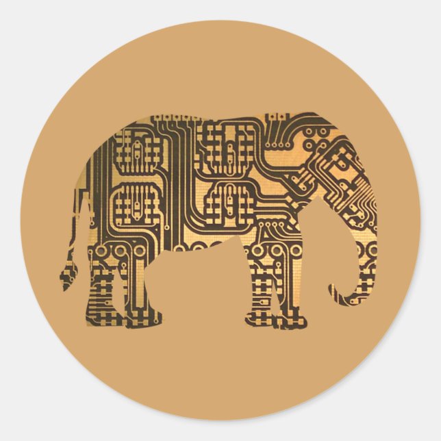 Copper Elephant Circuit Board Classic Round Sticker (Front)