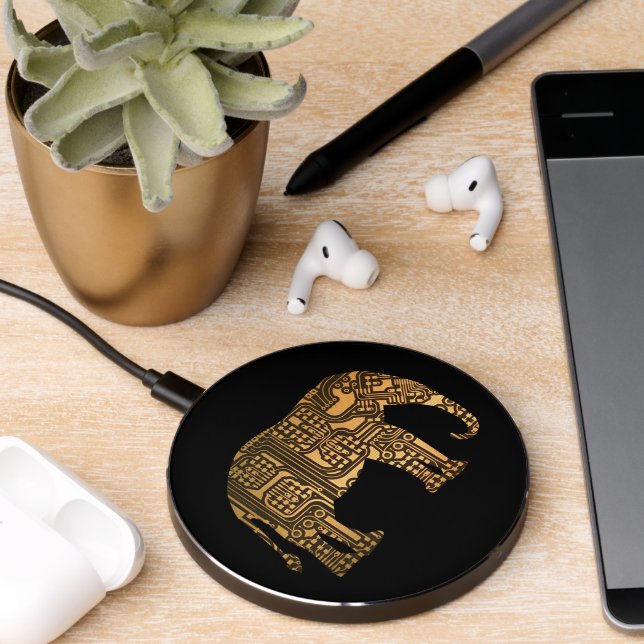 Copper Elephant Circuit Board on Black Wireless Charger (Desk 2)