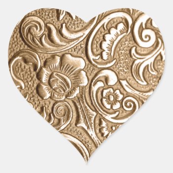 Copper Embossed Floral Pattern. Heart Sticker by KPattersonDesign at Zazzle