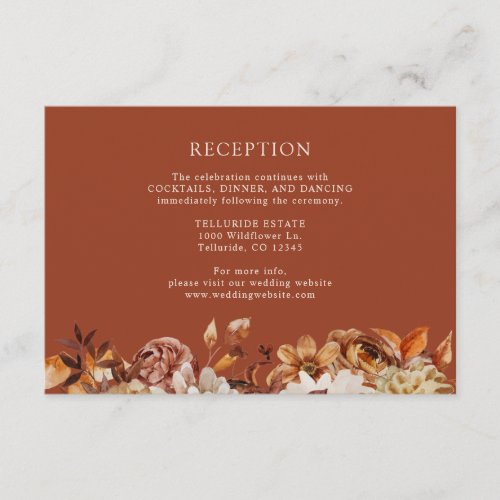Copper Fall Terracotta Botanical Wedding Reception Enclosure Card
