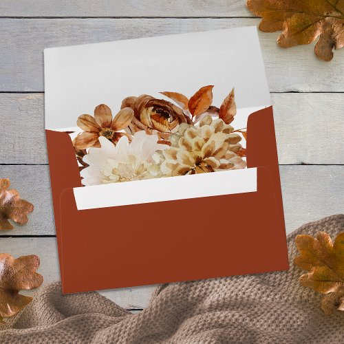 Copper Fall Terracotta Floral Return Address Envelope