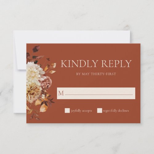 Copper Fall Terracotta Watercolor Floral Wedding RSVP Card