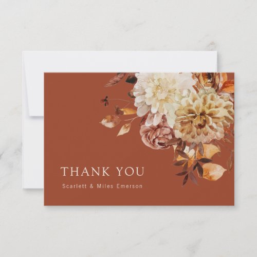 Copper Fall Terracotta Watercolor Floral Wedding Thank You Card
