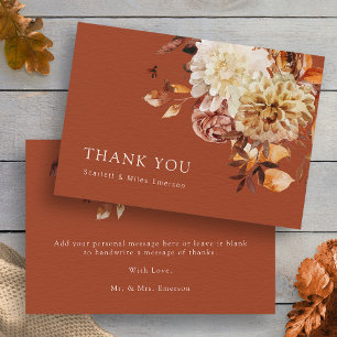 Copper Fall Terracotta Watercolor Floral Wedding Thank You Card