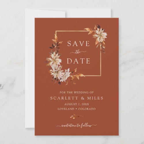 Copper Fall Watercolor Floral Wedding Save The Date