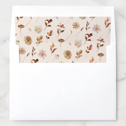 Copper Fall Watercolor Leaves Floral Wedding Envelope Liner