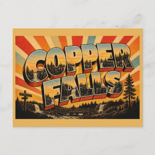 Copper Falls State Park WI Waterfall Gorge Art Postcard