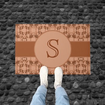 Copper Faux Lace Pattern Personalize Doormat by machomedesigns at Zazzle