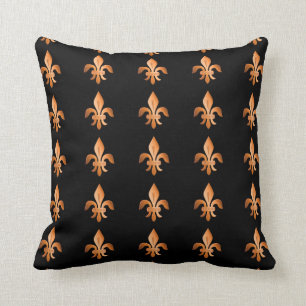 Copper Fleur-de-lis on black Throw Pillow