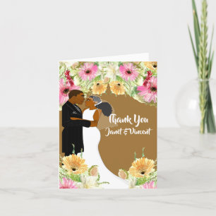Copper Floral  African American Wedding Thank You 