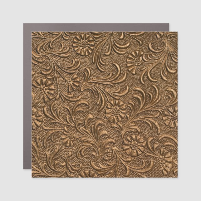 Copper Floral: Embossed Panel Art. Car Magnet (Front)
