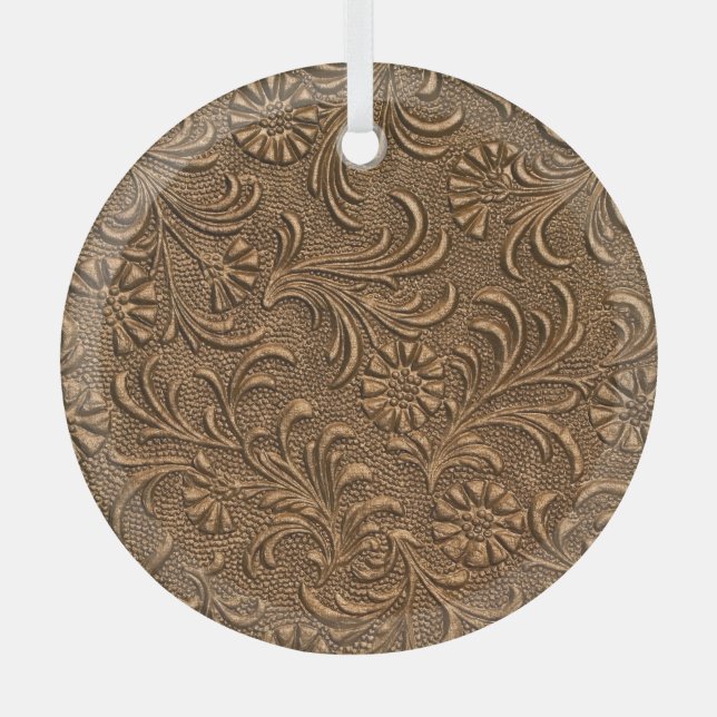 Copper Floral: Embossed Panel Art. Glass Ornament (Front)