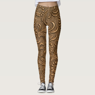 Copper Floral: Embossed Panel Art. Leggings