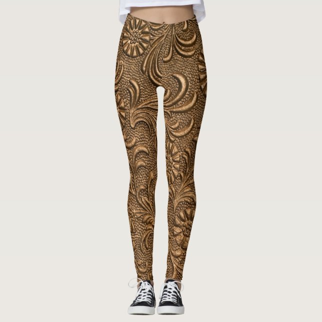 Copper Floral: Embossed Panel Art. Leggings (Front)