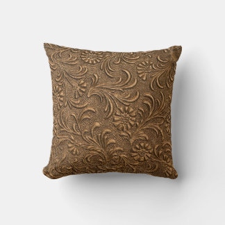 Copper Floral: Embossed Panel Art. Throw Pillow