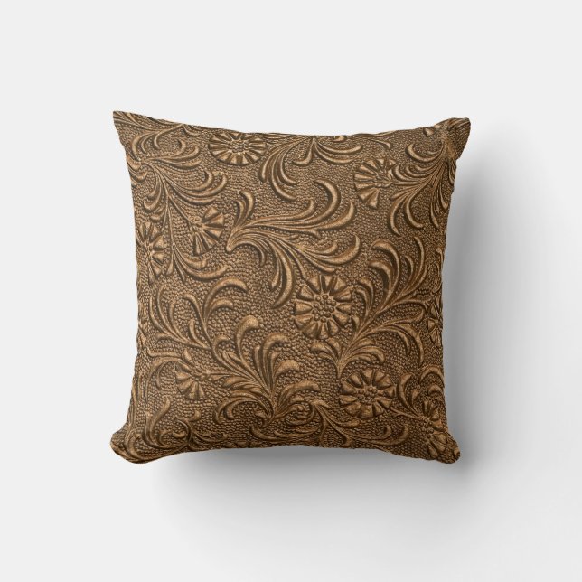 Copper Floral: Embossed Panel Art. Throw Pillow (Front)