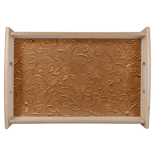 Copper Floral Embossed Serving Tray (Front)