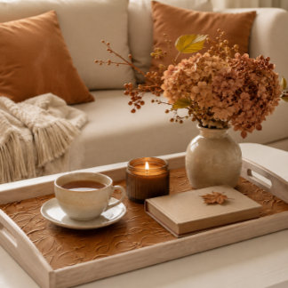 Copper Floral Embossed Serving Tray