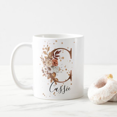 Copper Floral Letter C Monogram Coffee Mug