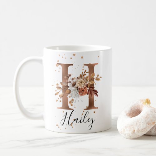 Copper Floral Letter H Monogram Coffee Mug