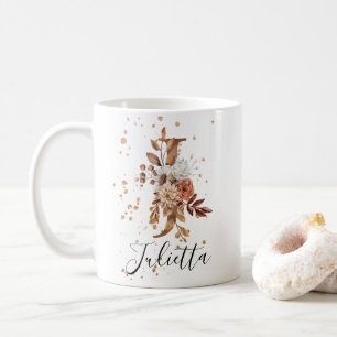 Copper Floral Letter J Monogram Coffee Mug