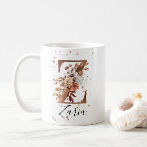 Copper Floral Letter Z Monogram Coffee Mug