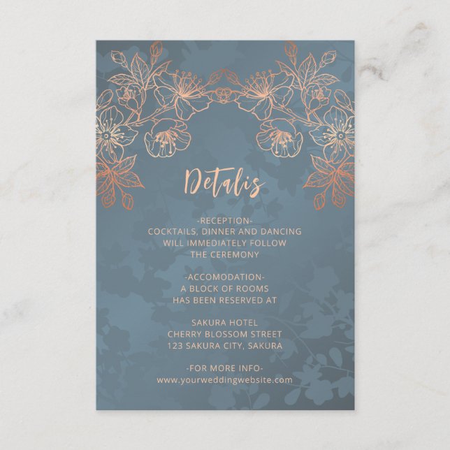 Copper Floral Line Art Dusty Blue Enclosure Card (Front)