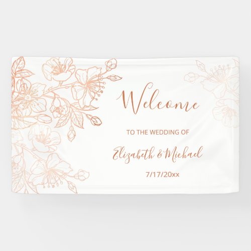  Copper Floral White Wedding Welcome Banner