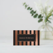 Copper Foil and Black Multi-Directional Stripes Business Card (Standing Front)