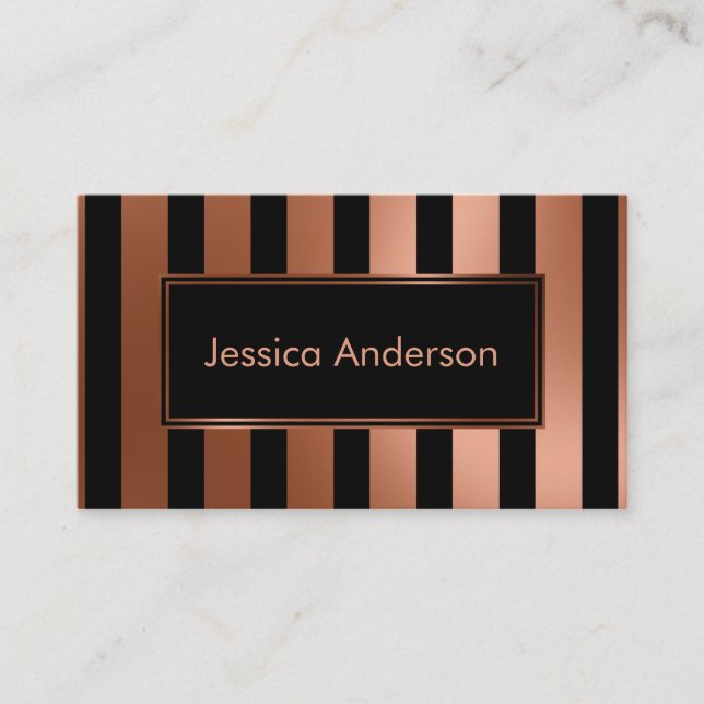 Copper Foil and Black Multi-Directional Stripes Business Card (Front)