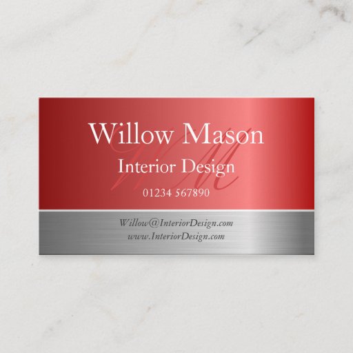 Customizable Copper Foil & Brushed Steel Monogram Business Card