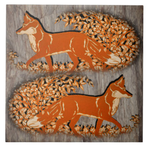 Copper Fox Woodland Scene, Gray Stone Look Trivet