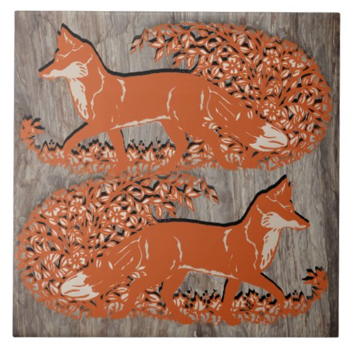 Copper Fox Woodland Scene Gray Stone Look Trivet